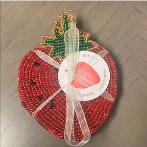 Beaded Strawberry Coaster Set